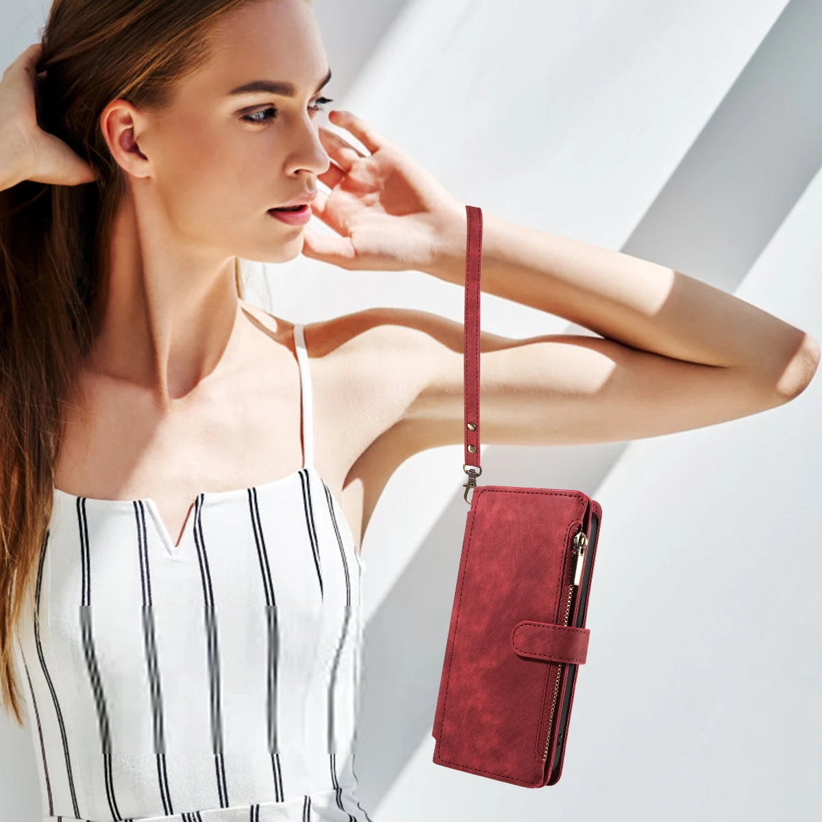 Zipper Leather Wallet Folio Case with Wrist Strap - view 2