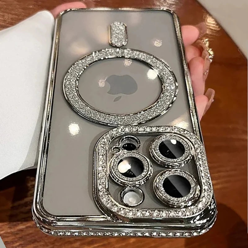 Glitter Rhinestone Magnetic Case - Silver