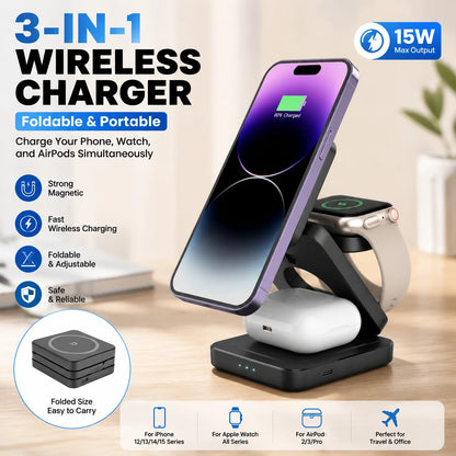 Foldable 3-in-1 Wireless Charging Station