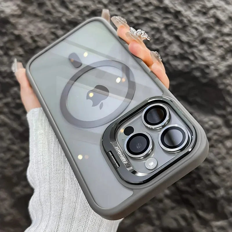 Magnetic Camera Ring Stand Case with Lens Protector - Gray