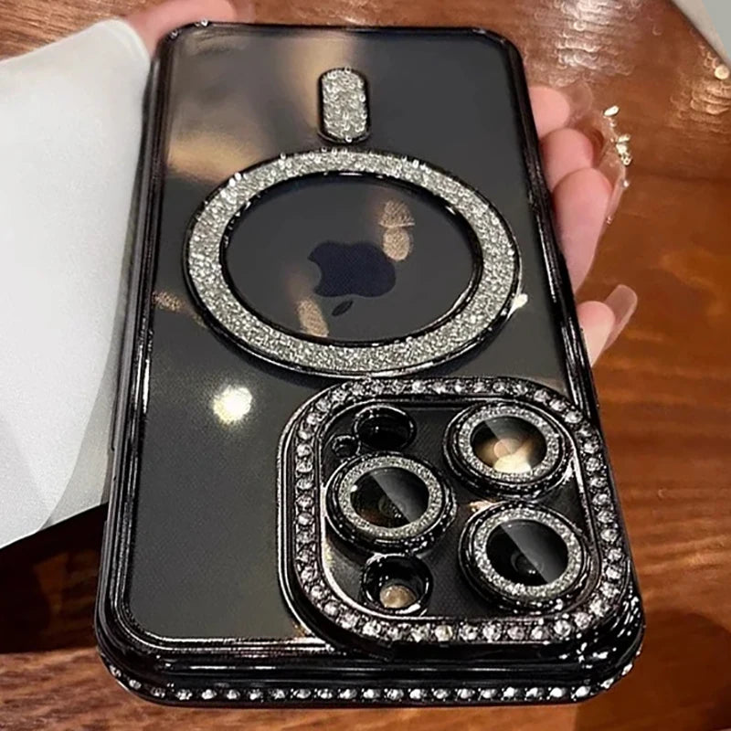 Glitter Rhinestone Magnetic Case - Black