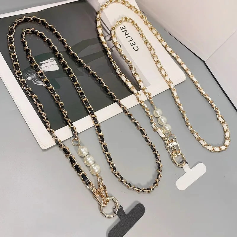 Pearl & Leather Chain Phone Strap