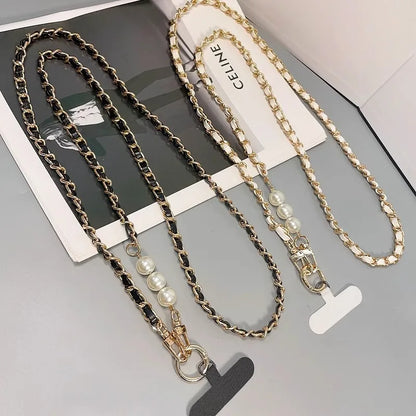 Pearl & Leather Chain Phone Strap