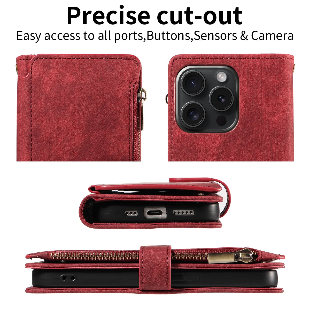 Zipper Leather Wallet Folio Case with Wrist Strap - view 3