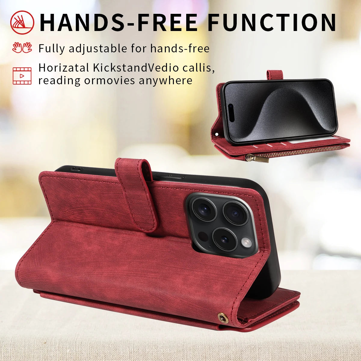 Zipper Leather Wallet Folio Case with Wrist Strap - view 4