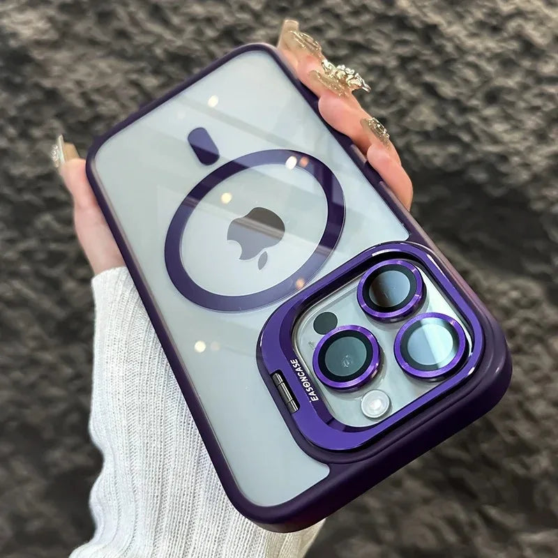 Magnetic Camera Ring Stand Case with Lens Protector - Dark Purple