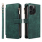 Zipper Leather Wallet Folio Case with Wrist Strap - Green