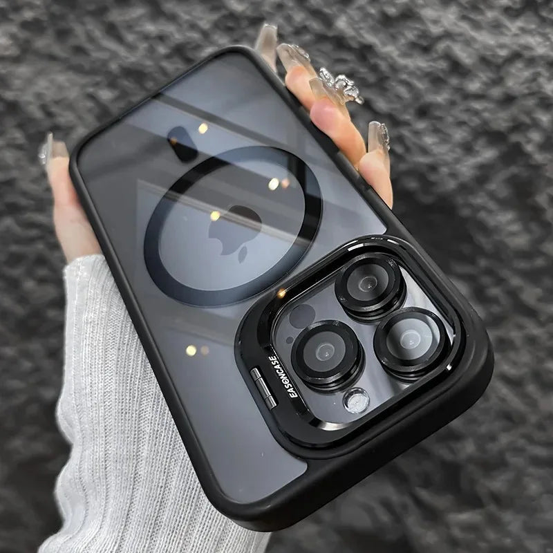 Magnetic Camera Ring Stand Case with Lens Protector - Black