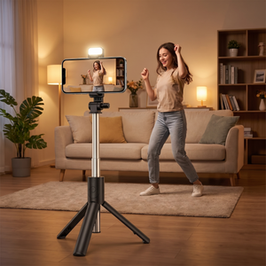 3-in-1 Selfie Tripod with Fill Light in use