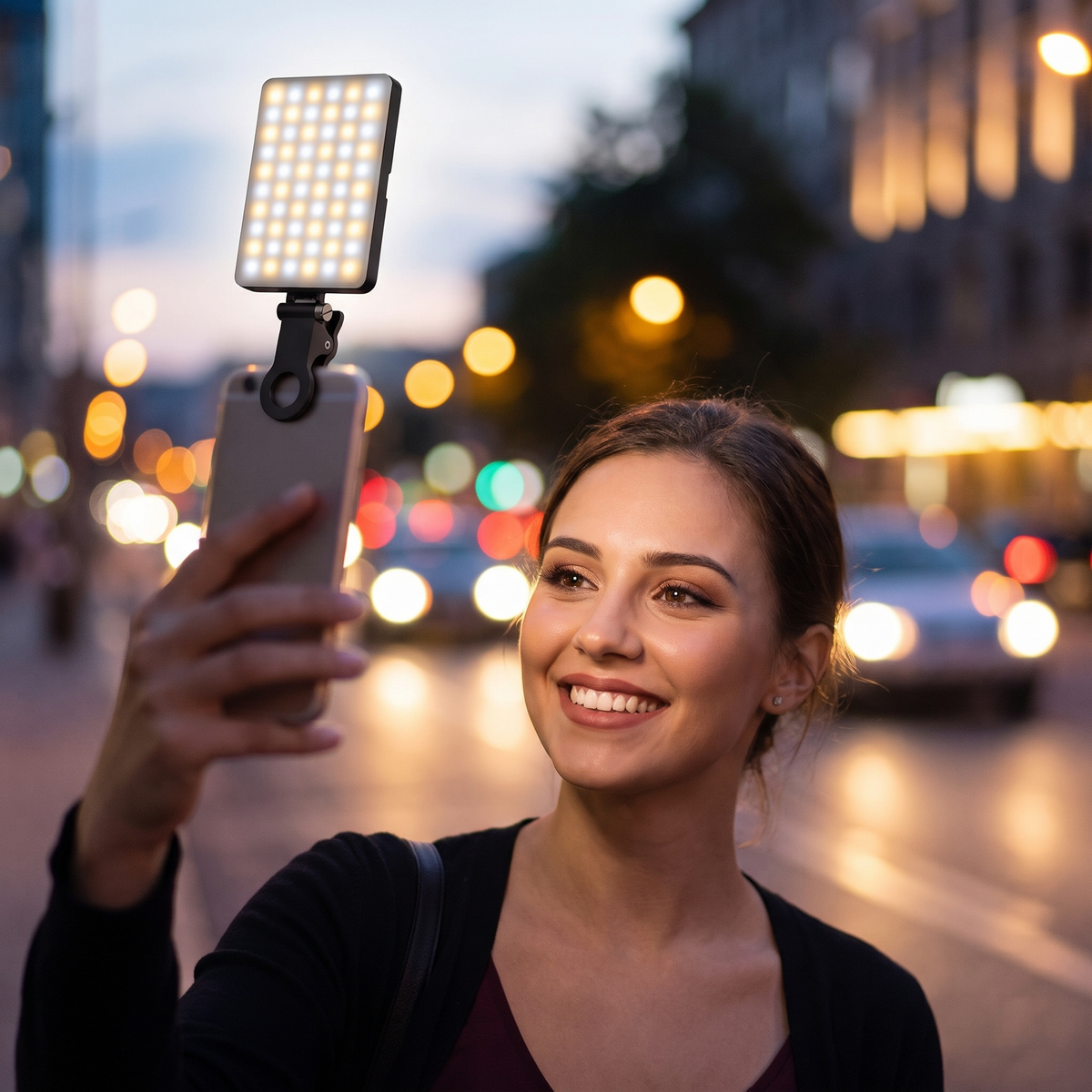 Clip-On LED Selfie Light in use