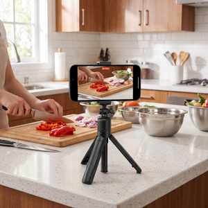 Mini Magnetic Selfie Stick Tripod in a kitchen