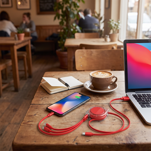3-in-1 Retractable Charging Cable at a café